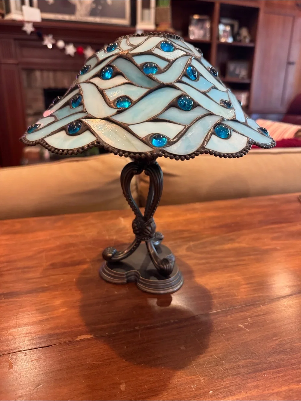 PartyLite Spring Water Stained Glass Shade Candle Holder Brass Base Retired
